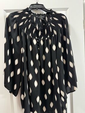 Investments Black with Cream Abstract Dot Print blouse